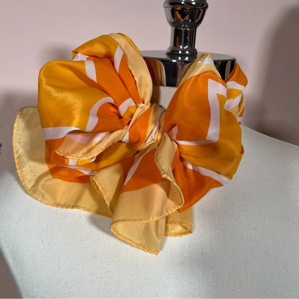 Vintage 60 70 Mod Retro Art Deco Orange Yellow Long Skinny Scarf - Picture 5 of 16